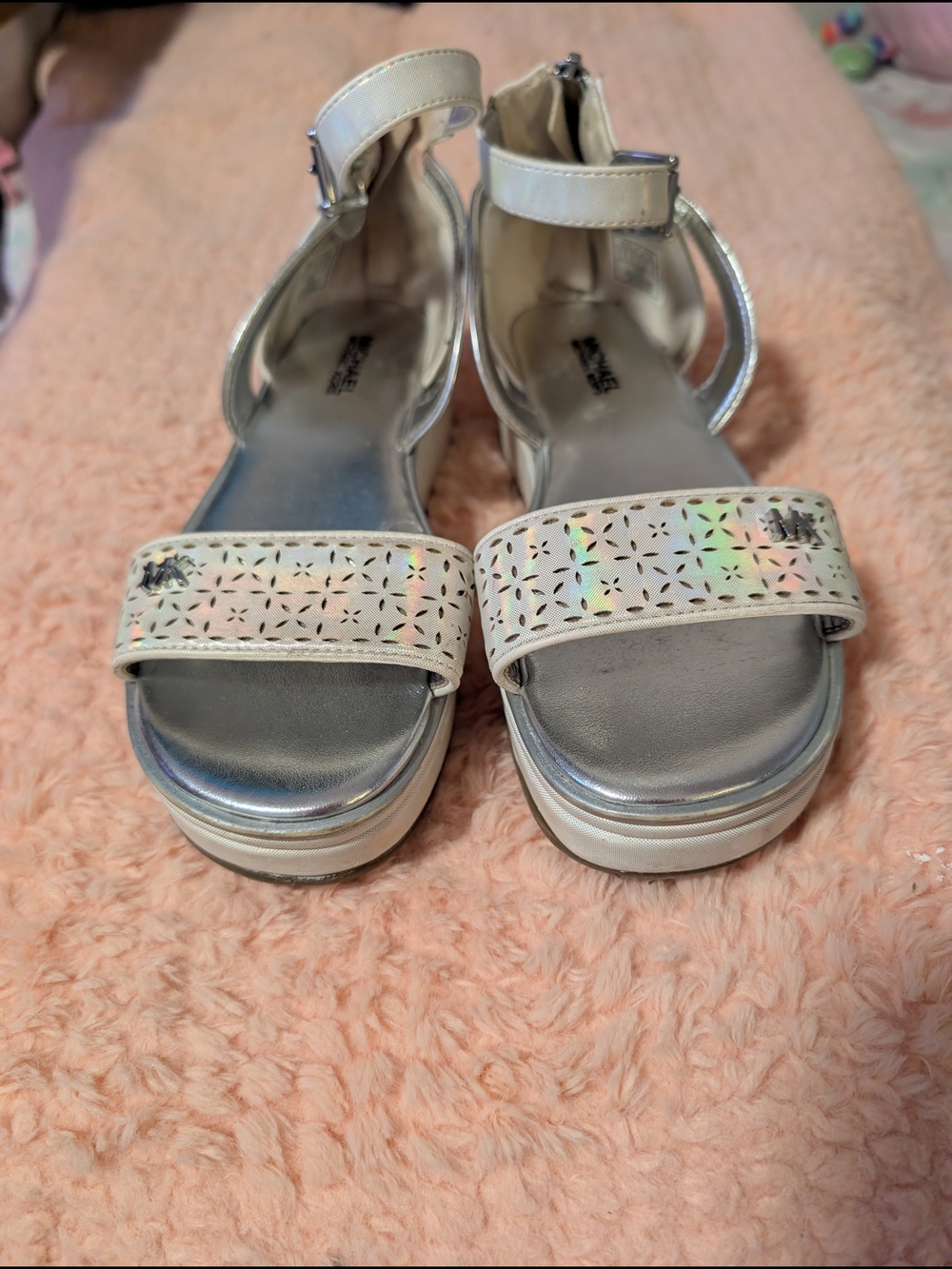 Michael Kors Girls Silver Holographic Sandals